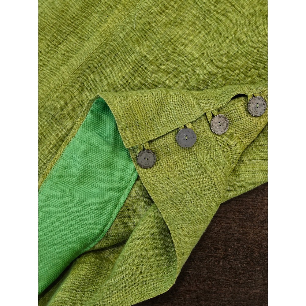 RARE Boho Dancing Ladies Lime Green 100% Hemp Cowl Neck Coin Buttons M - Picture 9 of 13